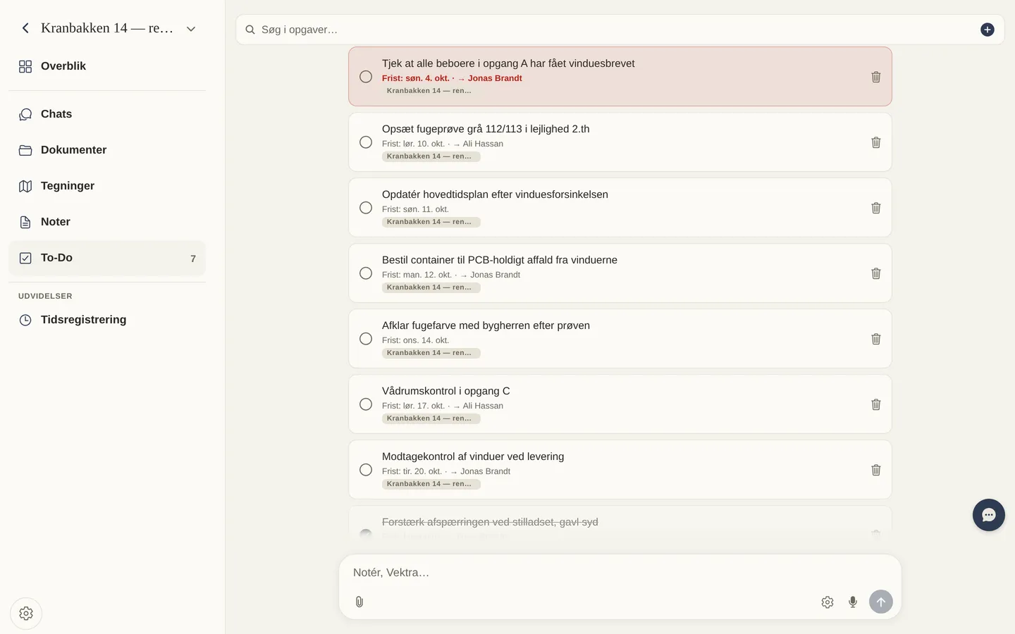 To-dos med ansvarlig og frist, demo-data